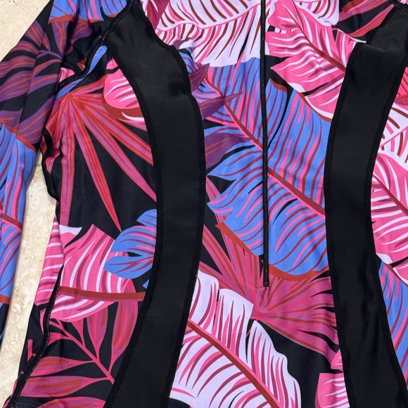 SPRTY Women L/S Tropical Leaf Print One-piece Swimsuit--Rashguard-Surf -Sz. XL - Picture 5 of 9